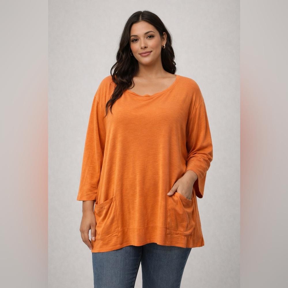 J. Jill Women’s Pima Cotton Top XL Orange Long Sleeve Pocket Tunic
